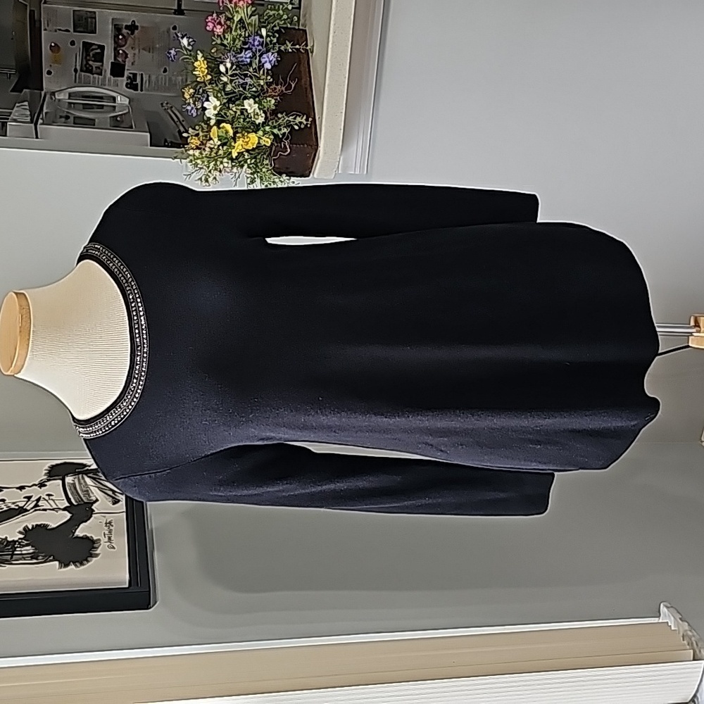 CARMENL, POP OVER BLACK SWEATER.  with bling around the neck.  SIZE‎ LARGE. NICE